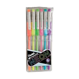 1 Etui � 6 PENTEL - Tintenroller Hybrid Roller Neonfarben