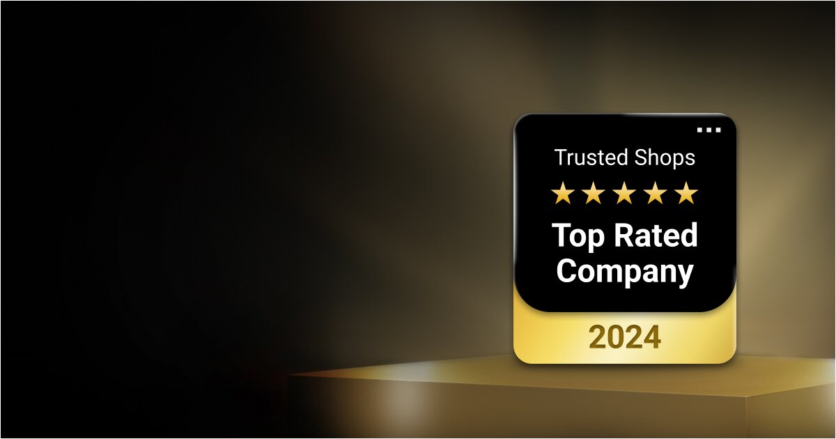 Das Bild zeigt eine Auszeichnung für den "Top Rated Company Award 2024" von Trusted Shops