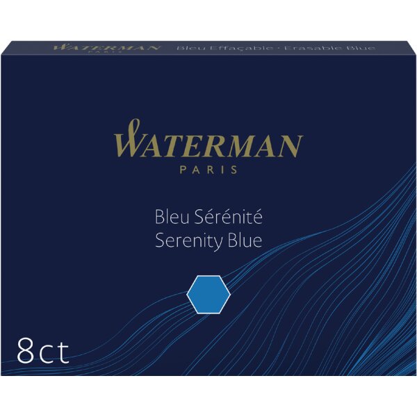 WATERMAN Cartouche dencre longue, bleu s&eacute;r&eacute;nit&eacute;