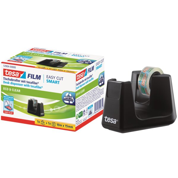 tesa Tischabroller Smart ecoLogo, bestückt, schwarz