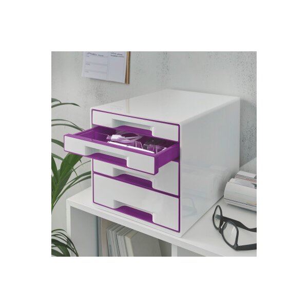 LEITZ Schubladenbox WOW Cube A4 52132062 weiss/violett, 4 Schubladen