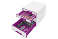 LEITZ Schubladenbox WOW Cube A4 52132062 weiss violett, 4 Schubladen
