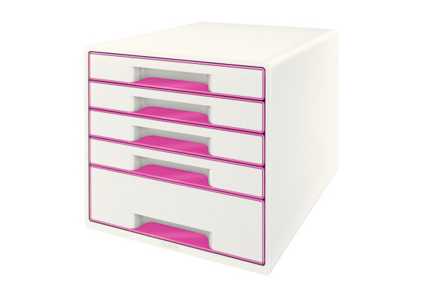 LEITZ Schubladenbox WOW Cube A4 52142023 weiss pink, 5 Schubladen