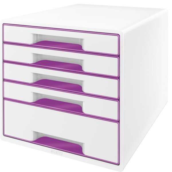 LEITZ Schubladenbox WOW CUBE, 5 Sch&uuml;be, perlweiss violett
