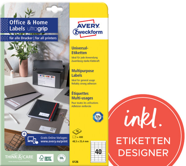 AVERY Zweckform Universal-Etiketten Office&Home, 38 x 21,2mm