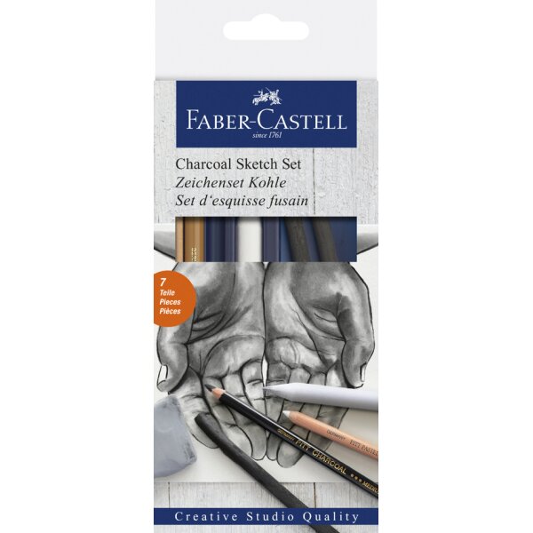 FABER-CASTELL Set desquisse au fusain PITT, 7 pi&egrave;ces