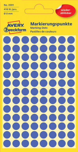 AVERY Zweckform Pastille de couleur, enlevable, 8 mm, bleu