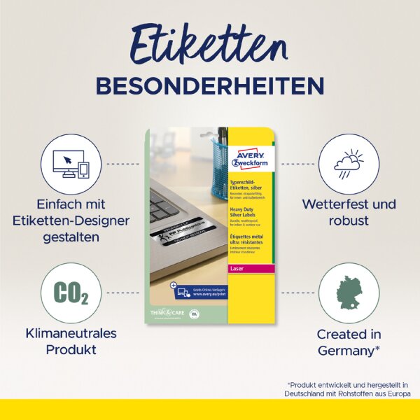 AVERY Zweckform Typenschild-Etiketten, 70 x 37 mm, silber