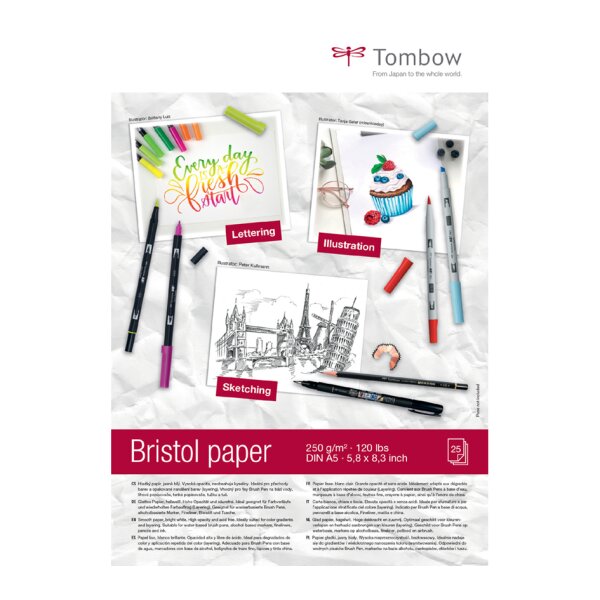Tombow Bloc de papier dessin Bristol, A4, uni, 250 g/m2