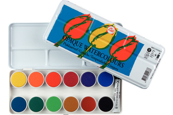 TALENS Deckfarbe Aquarell Set 95920012 12 Farben + 1 Tube weiss