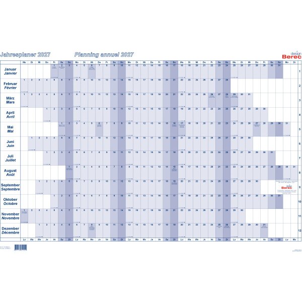 BEREC Plan annuel horizontal 2027 B 5666/27 1A/1P bleu 60x90cm