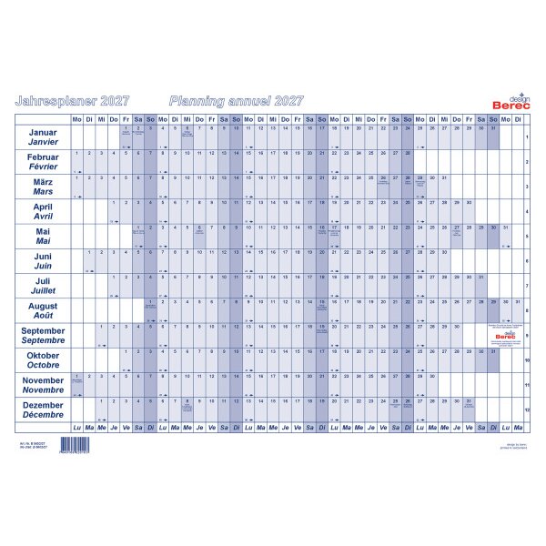 BEREC Plan annuel papier 2027 B 5602/27 1A/1P bleu A2