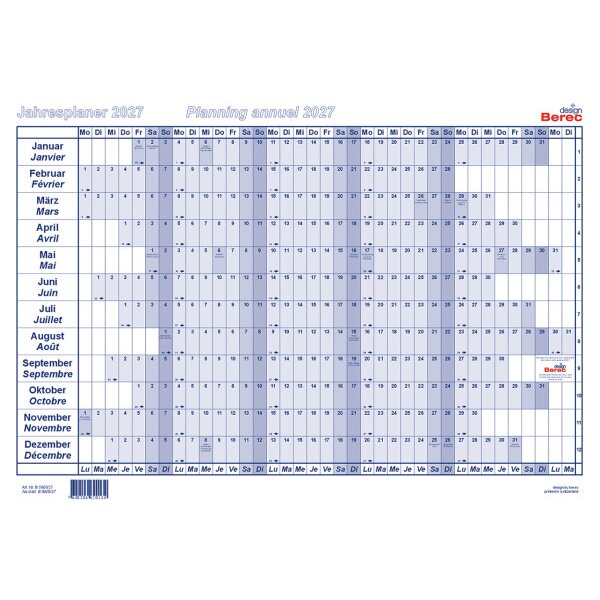BEREC Papierjahresplaner 2027 B 5605/27 1J/1S blau A5