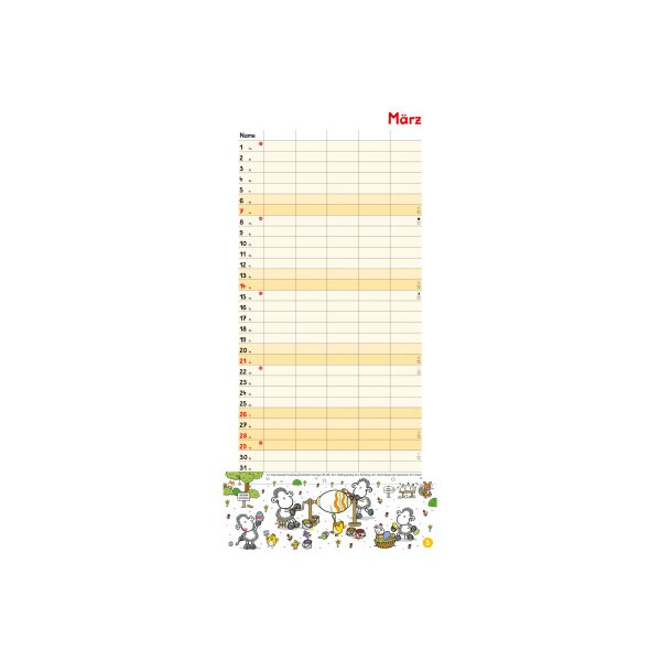 HEYE Planificateur Sheepworld 2027 22343+27 1M/1P AL 5 colonnes 21x45cm