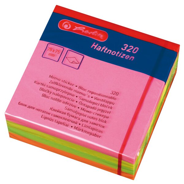 herlitz Haftnotiz-Würfel, 75 x 75 mm, Neonfarben