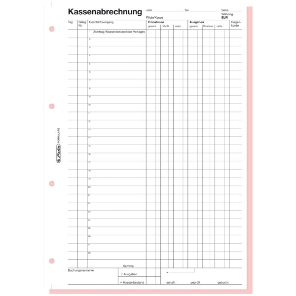 herlitz Formularbuch "Kassenabrechnung 502", DIN A4