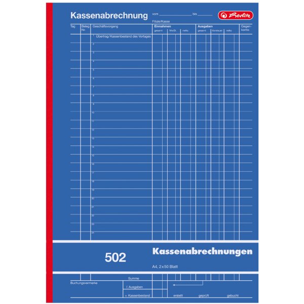 herlitz Formularbuch "Kassenabrechnung 502", DIN A4