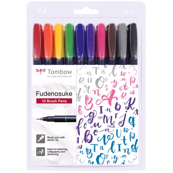 Tombow Kalligraphie-Stift Fudenosuke, Härtegrad 1, 10er-Set