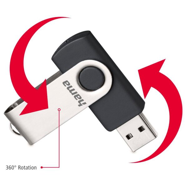 hama USB 2.0 Speicherstick "Rotate", 16 GB, schwarz silber