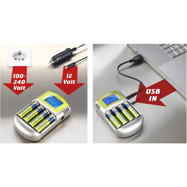 VARTA Ladegerät LCD Charger, USB, mit 12 V Adapter