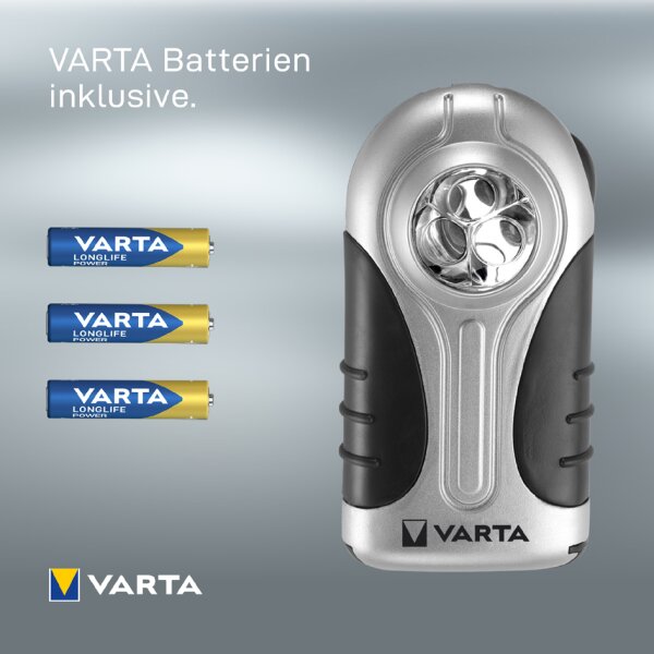 VARTA Lampe de poche LED Silver Light, avec 3 piles AAA