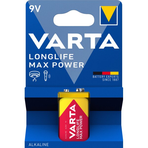 VARTA Pile alcaline Longlife Max Power, E-Bloc (9V)