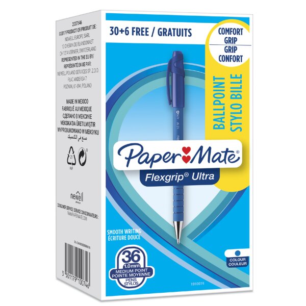 Paper:Mate Stylo &agrave; bille FlexGrip Ultra, Value pack, bleu