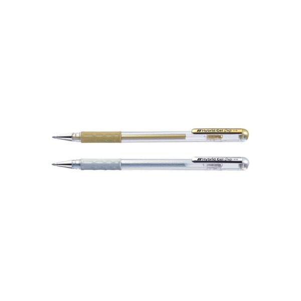 Pentel Gel-Tintenroller K118, weiss, gold und silber, Display