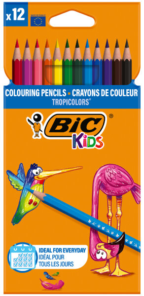 BIC KIDS Crayons de couleur Tropicolors 2, étui carton de 12