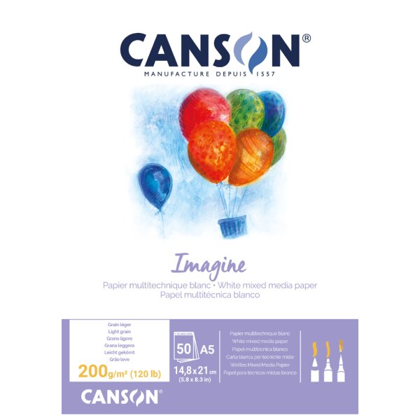 CANSON Bloc &agrave; dessin Imagine, format A5, 200 g/m2