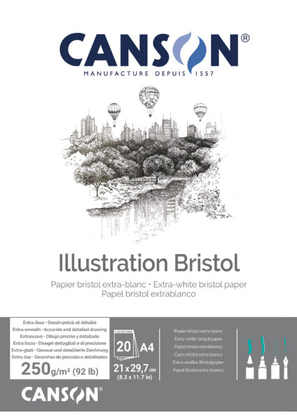 CANSON Zeichenkartonblock Illustration Bristol, DIN A4, weiss