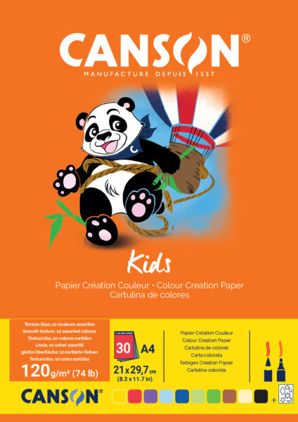 CANSON Bloc papier création couleur Kids, A4, 30 feuilles