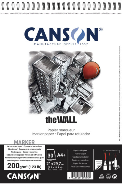 CANSON Bloc papier dessin spiralé The WALL, A3, 200 g/m2