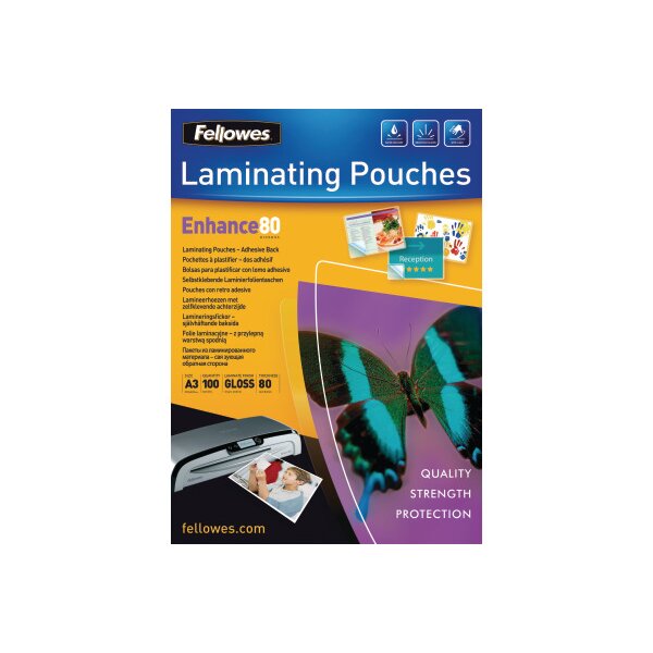 FELLOWES Laminierfolien Enhance 80g A3 5302302 kleb. 100 Stück
