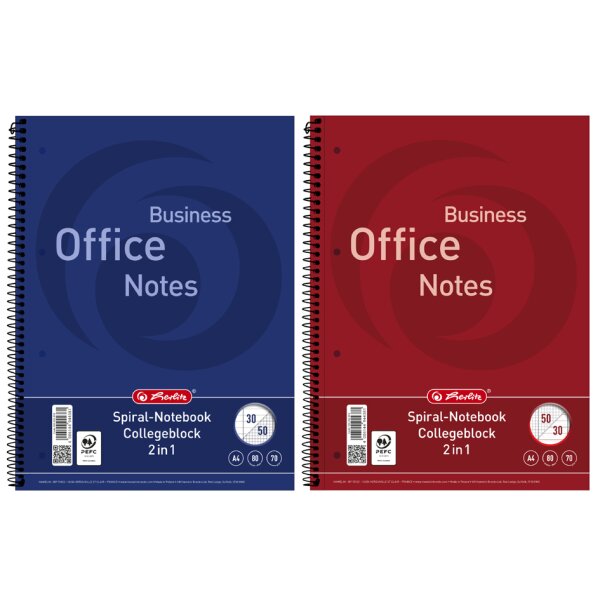 herlitz Cahier &agrave; spirale Duo, format A4, quadrill&eacute;/lign&eacute;