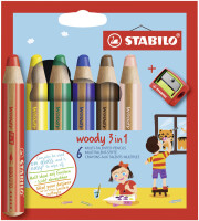 STABILO Crayon multi-talents woody 3 en 1, étui carton de 10