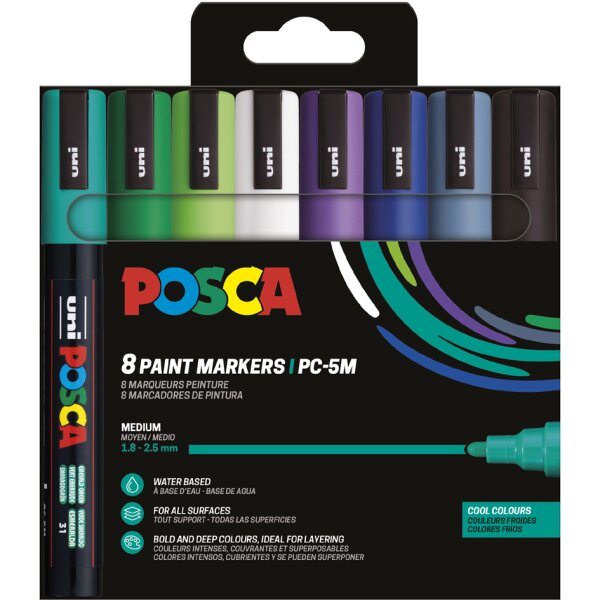 POSCA Marqueur à pigment PC-5M, étui de 8, couleurs pastel