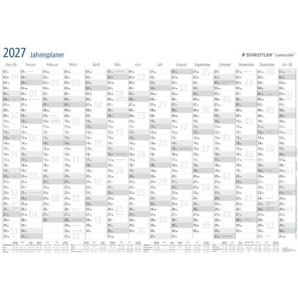 STAEDTLER Jahresplaner 2027 Lumocolor, trocken abwischbar