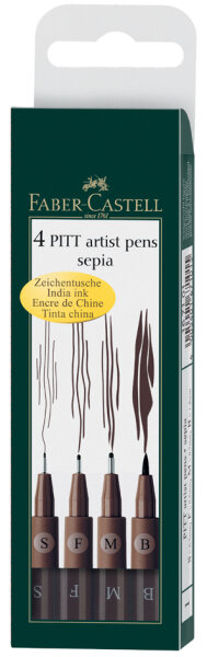 FABER-CASTELL Feutre PITT artist pen, étui de 4, noir