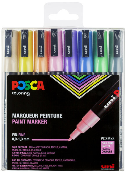 POSCA Marqueur à pigment PC-3M, étui de 8, pastel