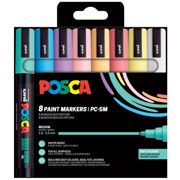 POSCA Pigmentmarker PC-5M, 8er Etui, warme Farben
