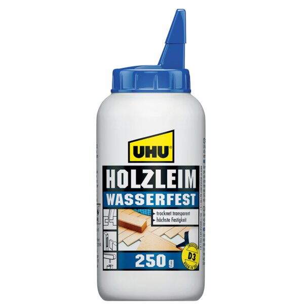 UHU colle à bois étanche D3, sans solvant, bouteille de 250g