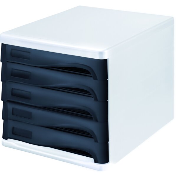 helit Module de classement the wave, 5 tiroirs, blanc/gris