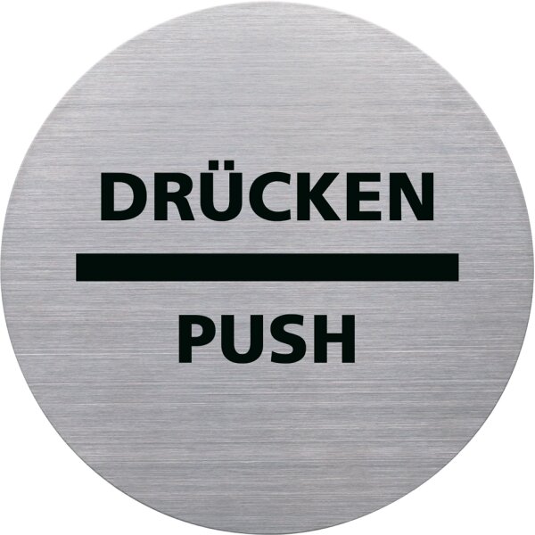 helit Piktogramm the badge DR&Uuml;CKEN/PUSH, rund, silber