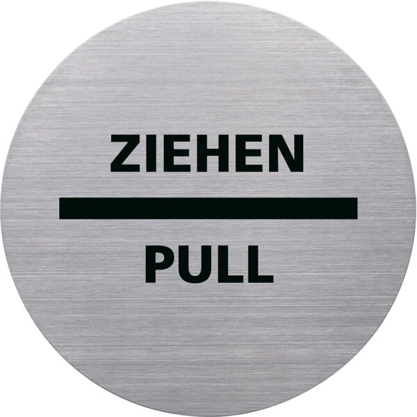 helit Piktogramm the badge DR&Uuml;CKEN/PUSH, rund, silber