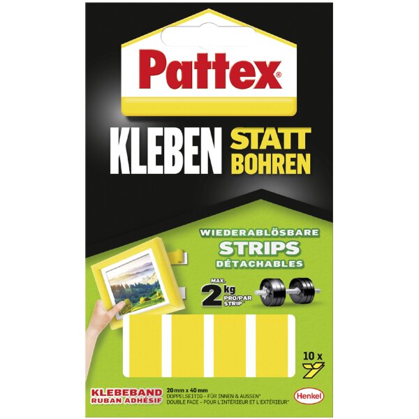 Pattex Montage Klebe-Strips, wieder abl&ouml;sbar, gelb
