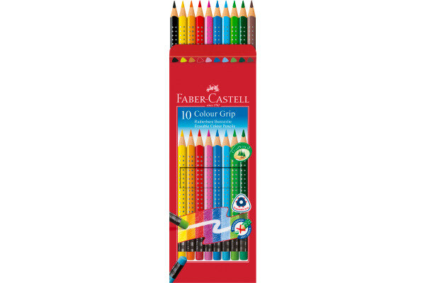 FABER-CASTELL Crayons de couleur gomm. GRIP 116613 triangulaire, 10 couleurs