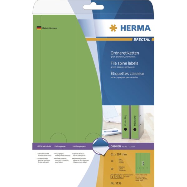 HERMA Etiquette dos de classeur SPECIAL, 61 x 297 mm, jaune