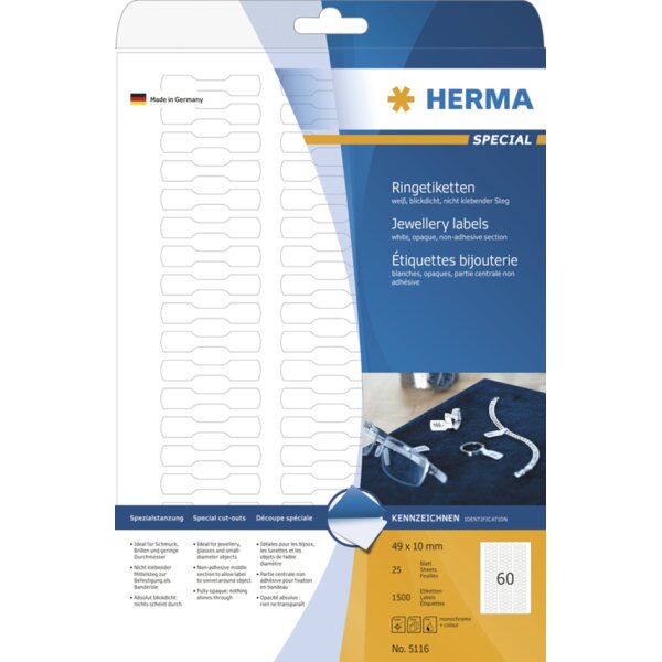 HERMA Ringetiketten SPECIAL, 49 x 10 mm, weiss