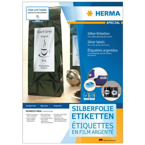 HERMA Étiquette film SPECIAL, 63,5 x 38,1 mm, argent